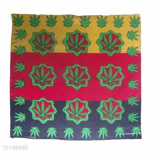 Cheap Stripped Yellow/Red/Black Cotton Handkerchief with Leaf Design