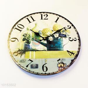 Round Shape Decorative Wall Clocks Flowers Pattern Living Room Decoration