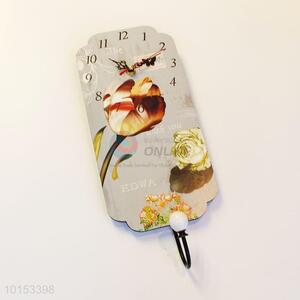 Flower Pattern Home Decoration Key  Hooks Wall Clock