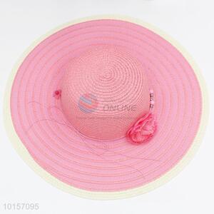 Women pink wide brim paper straw hat