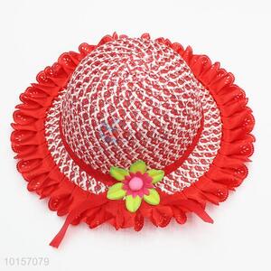 Red flower children paper straw hat