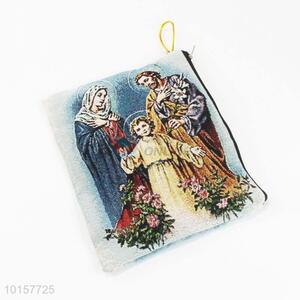 14*18cm Exquisite Religious Themes Grosgrain Coin Purse with Zipper