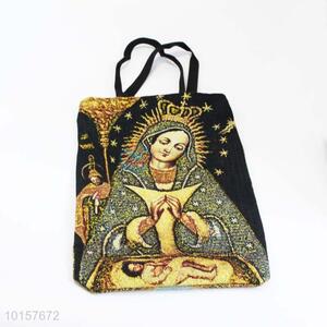 38*28cm Good Quality Religious Themes Grosgrain Hand Bag with Zipper,Black Belt