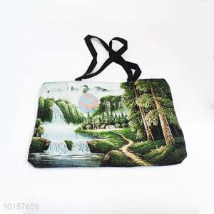 28*38cm Great Scenery Printed Grosgrain Hand Bag with Zipper,Black Belt