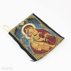 14*18cm Decorative Religious Themes Grosgrain Coin Purse with Zipper