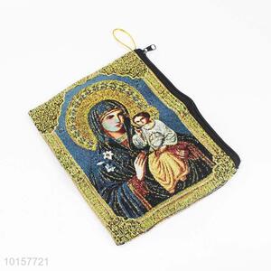 14*18cm Custom High Quality Religious Themes Grosgrain Coin Purse with Zipper