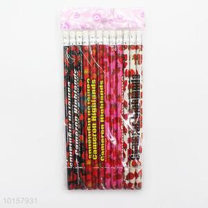 12 Pieces/Bag Strawberry Pattern Wooden Pencil with Eraser School Supplies