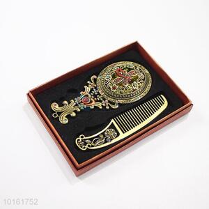 New arrival delicate retro colorful stone mirror and comb set