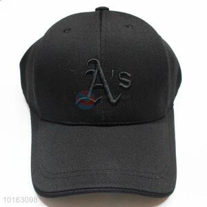 Black embroidered polyester peaked cap/baseball cap