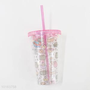 Pretty Cute Plastic Water Cup with Straw