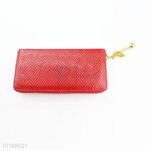 High quality pu red zipper long wallet for women