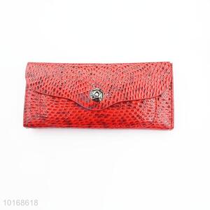 Red snake skin long ladies wallet with zipper