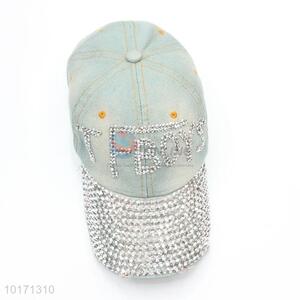 Ligh Blue Denim Hats Rhinestone Design Fashion Visor Hat