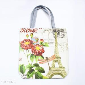 Hot sale flower&Eiffel Tower lint tote bag/casual bags