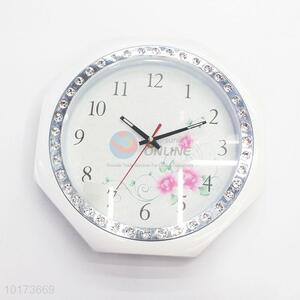 Decorative White Flower Printed Glass&Plastic Wall Clock