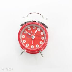 Red color metal mini round living room alarm clock