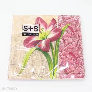 Pretty design flower printed wood pulp paper napkin