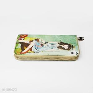 Fashionable Girl Design Rectangular PU Purse/Wallet for Ladies