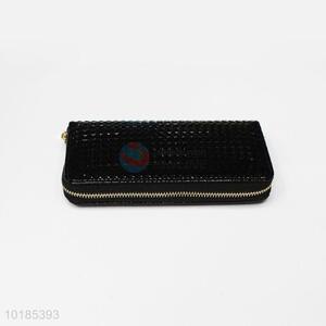 Factory Hot Sell Black Rectangular PU Purse/Wallet for Ladies