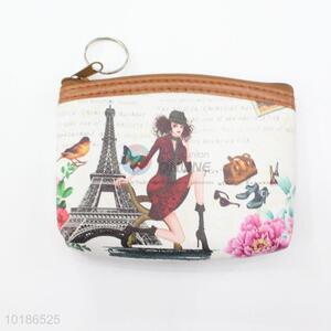 Fashion Eiffel Tower Printed PVC with Lining Coin Purses/Cheap Mini Coin Bags