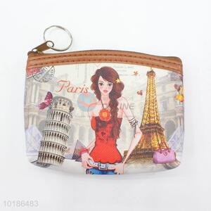 Women Fashion Girl and Buildings Printed Short Wallets Small Wallet Roomy Purse