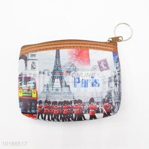 Cute Portable Eiffel Tower Pattern PVC with Lining Wallet Coin Case Bag Zipper Purse