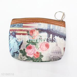 Beautiful Flowers Printed PVC with Lining Coin Purse Wallet Money Bag