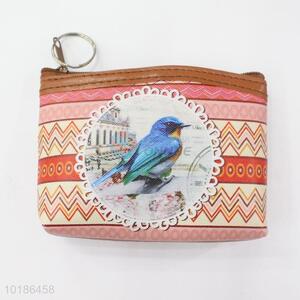 Bird Printed Coin Purse Wallet PVC Pouch Money Bag