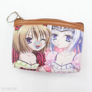 Cartoon Girls Pattern Beautiful Coin Purse Wallet PVC with Lining Pouch Money Bag