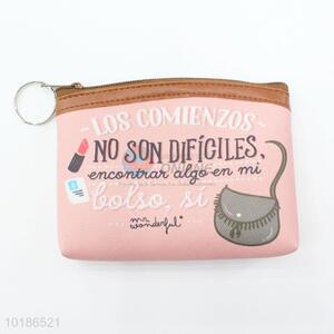 Cartoon Pink Letters Printed Coin Purse Wallet PVC with Lining Pouch Money Bag