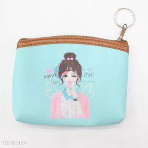 Beautiful Happy Girl Printed Coin Purse Wallet PVC Pouch Money Bag