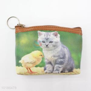 Cute Style Cat and Bird Pattern Coin Purse Lady Wallet Clutch Bag