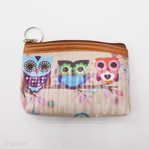 Cute Cartoon Owl Pattern PVC with Lining Coin Bag Mini Purse