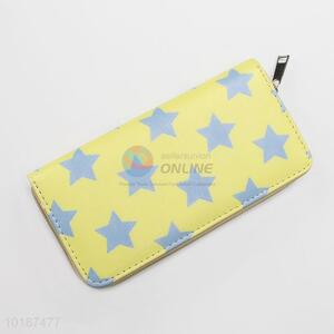 High Quality Yellow Fashion Star Printed Wallet Leather Long Purse