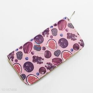 Purple Fruit Pattern Printed Leather New Brand Long Wallet