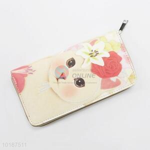 Fashion Cat Pattern PU Leather Long Wallet Women Purse