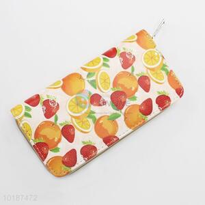 Fahion Fruit Printed Women Leather Long Wallet with Zipper