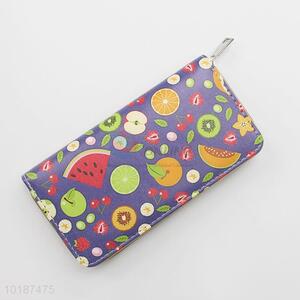 Purple Color Fruit Printed Women Leather Long Wallet High Quality