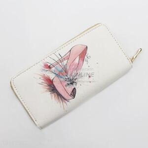 Fashion White Leather High-heel Shoes Printed Women Long Wallet