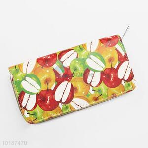 Apple Pattern Women Long Wallet Leather Purse with Zipper