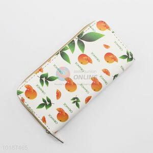 High Quality Orange Printed Leather Long Wallet Women Purse