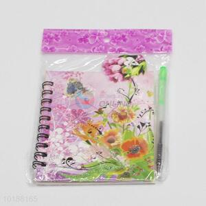 Flower Butterfly Pattern Spiral Notebook with Pen