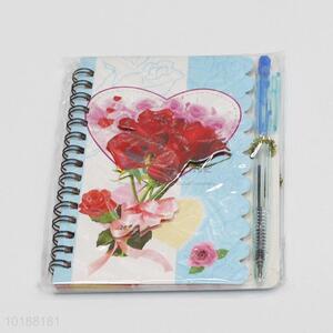 Flower Printed Spiral Notebook with Pen