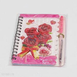 Flower Pattern Rose Notebook with Pen