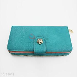 Unique Peacock Blue Color Long PVC Leather Wallet for Women