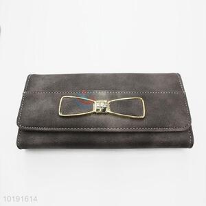 Unique Dark Grey Color Bowknot Design PVC Leather Wallet for Women