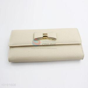 Simple Design Women Fashion Bowknot White PVC Leather Long Wallet