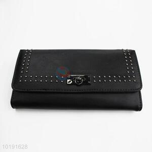 Fashion Rivets Design PVC Leather Women Folded Long Wallet Purse