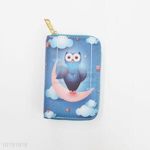 Cartoon zipper owl printed wallet for women