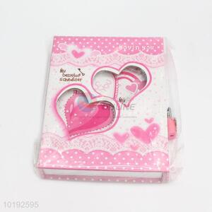 Wholesale Love Heart Printed Pink Creative Dairy Notebook with Lock